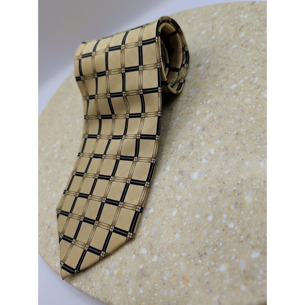 Bergamo New York Mens Tie Necktie Designer Luxury Black Tan Squares & Circles